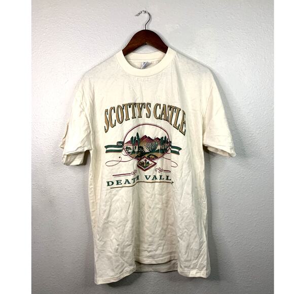 Vintage Death Valley Shirt Scotty’s Castle California Graphic Beige Large Tee - Picture 1 of 11